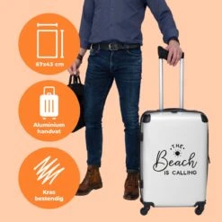 NoBoringSuitcases.com® Koffer Groot - Tekst - Strand - The Beach Is Calling - Zwart Wit - Vakantie - Trolley Koffer Met TSA-slot - Met Wielen - 90 Liter - Reiskoffer - 66 Cm -Voyago Winkel 1200x1200 1673