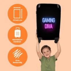 NoBoringSuitcases.com® Koffer Groot - Gaming - Quotes - Neon - Gaming Diva - Vrouwen - Trolley Koffer Met TSA-slot - Met Wielen - 90 Liter - Reiskoffer - 66 Cm -Voyago Winkel 1200x1200 1752
