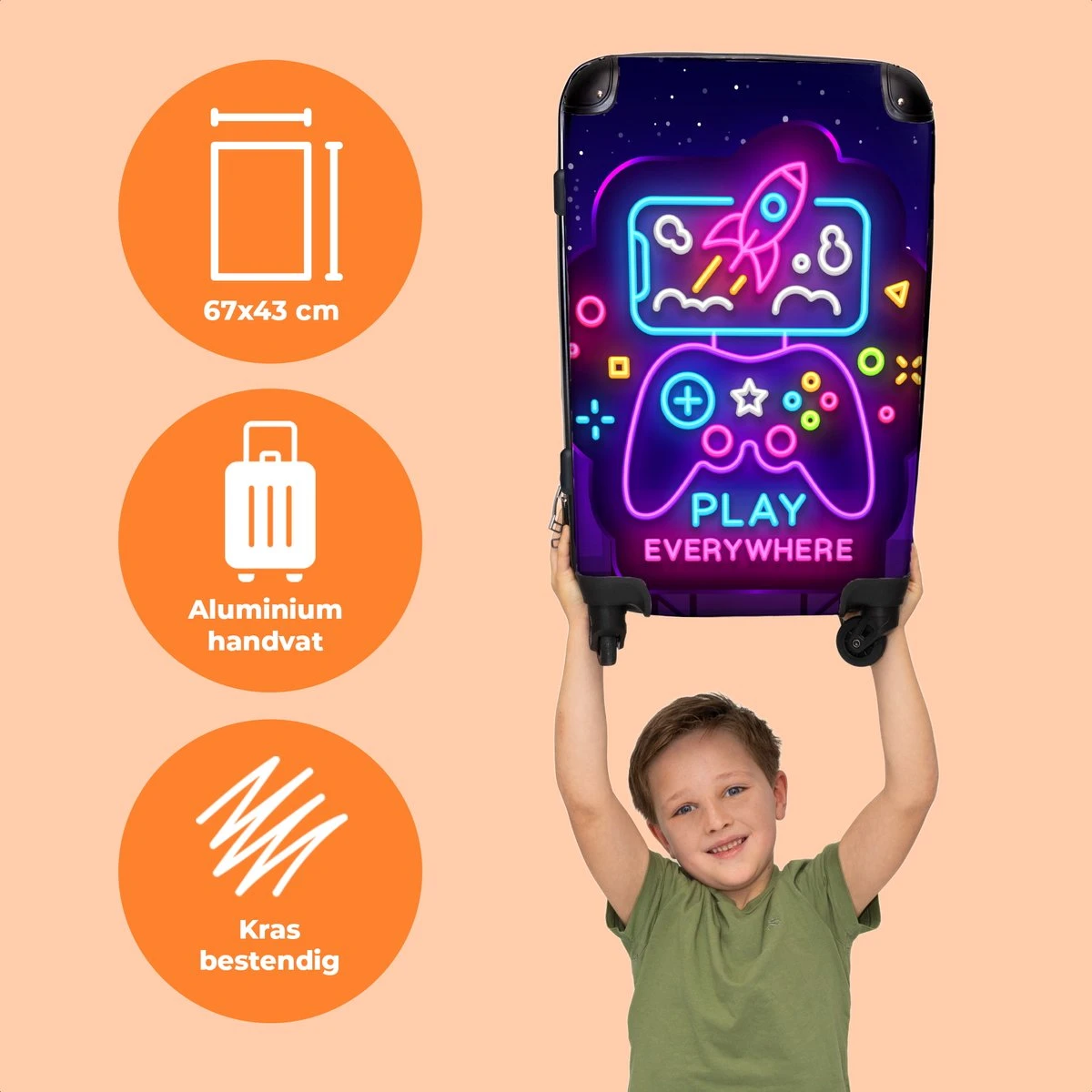 NoBoringSuitcases.com® Koffer Groot - Gaming - Console - Neon - Jongens - Trolley Koffer Met TSA-slot - Met Wielen - 90 Liter - Reiskoffer - 66 Cm 5 NoBoringSuitcases.com® Koffer Groot - Gaming - Console - Neon - Jongens - Trolley Koffer Met TSA-slot - Met Wielen - 90 Liter - Reiskoffer - 66 Cm - Afbeelding 3