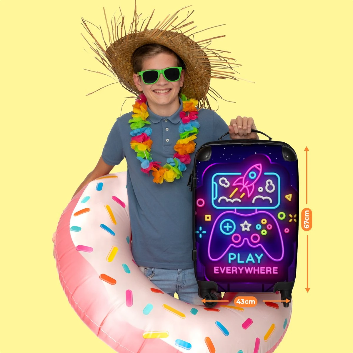 NoBoringSuitcases.com® Koffer Groot - Gaming - Console - Neon - Jongens - Trolley Koffer Met TSA-slot - Met Wielen - 90 Liter - Reiskoffer - 66 Cm 8 NoBoringSuitcases.com® Koffer Groot - Gaming - Console - Neon - Jongens - Trolley Koffer Met TSA-slot - Met Wielen - 90 Liter - Reiskoffer - 66 Cm - Afbeelding 6