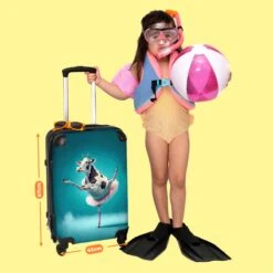 NoBoringSuitcases.com® Koffer Groot - Koe - Ballet - Portret - Blauw - Dieren - Trolley Koffer Met TSA-slot - Met Wielen - 90 Liter - Reiskoffer - 66 Cm -Voyago Winkel 1200x1200 1817