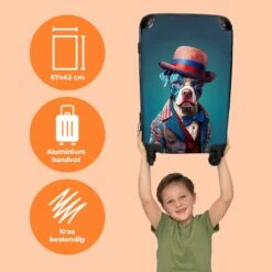 NoBoringSuitcases.com® Koffer Groot - Hond - Hoed - Colbert - Bloemen - Blauw - Trolley Koffer Met TSA-slot - Met Wielen - 90 Liter - Reiskoffer - 66 Cm -Voyago Winkel 1200x1200 1892