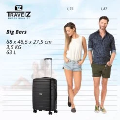 TravelZ Big Bars Reiskoffer 68 Cm Met Dubbele Wielen - Trolley Koffer Met TSA-slot - Zwart -Voyago Winkel 1200x1200 1922