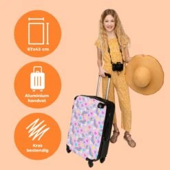 NoBoringSuitcases.com® Koffer Groot - Eenhoorn - Meisje - Patroon - Hartje - Trolley Koffer Met TSA-slot - Met Wielen - 90 Liter - Reiskoffer - 66 Cm -Voyago Winkel 1200x1200 2220