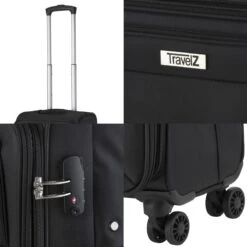TravelZ Softspinner TSA Kofferset - 3-delige Zachte Trolleyset - Dubbele Wielen En Voorvakken Zwart -Voyago Winkel 1200x1200 2328