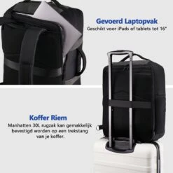 CabinMax Manhatten Reistas– Handbagage 30L - Rugzak – Backpack - 45x36x20cm – Lichtgewicht - Zwart -Voyago Winkel 1200x1200 2537