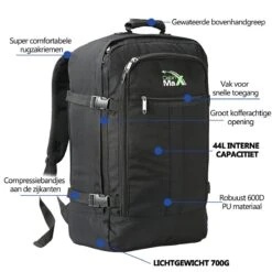 CabinMax Metz Reistas– Handbagage 44L- Rugzak – Schooltas - Backpack 55x40x20cm – Lichtgewicht - Zwart (MZ BK) 13 CabinMax Metz Reistas– Handbagage 44L- Rugzak – Schooltas - Backpack 55x40x20cm – Lichtgewicht - Zwart (MZ BK) -Voyago Winkel 1200x1200 2744