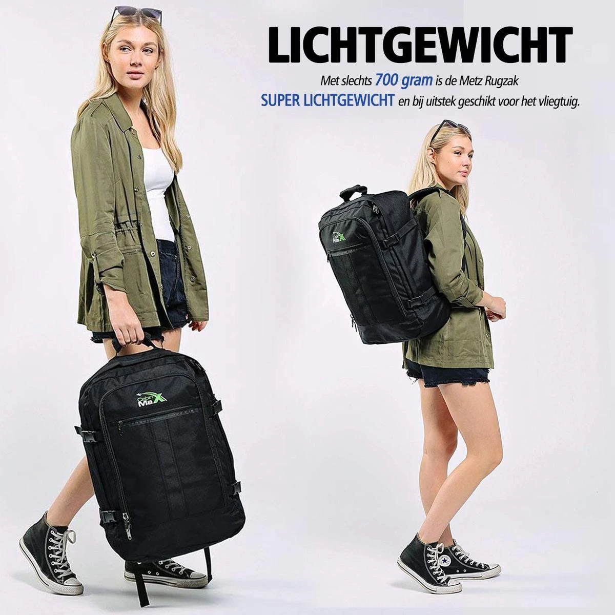 CabinMax Metz Reistas– Handbagage 44L- Rugzak – Schooltas - Backpack 55x40x20cm – Lichtgewicht - Zwart (MZ BK) 10 CabinMax Metz Reistas– Handbagage 44L- Rugzak – Schooltas - Backpack 55x40x20cm – Lichtgewicht - Zwart (MZ BK) - Afbeelding 8