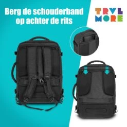 TRVLMORE Reistas - Rugzak - Handbagage Weekendtas - Backpack - Waterafstotend - 40L - Zwart -Voyago Winkel 1200x1200 2862