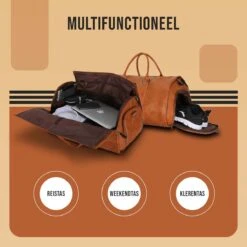 JeRie Weekendtas Voor Dames En Heren - Reistas Handbagage - 100% Echt PU Leer - Sporttas - Duffel Bag - Tas - Bruin -Voyago Winkel 1200x1200 2876