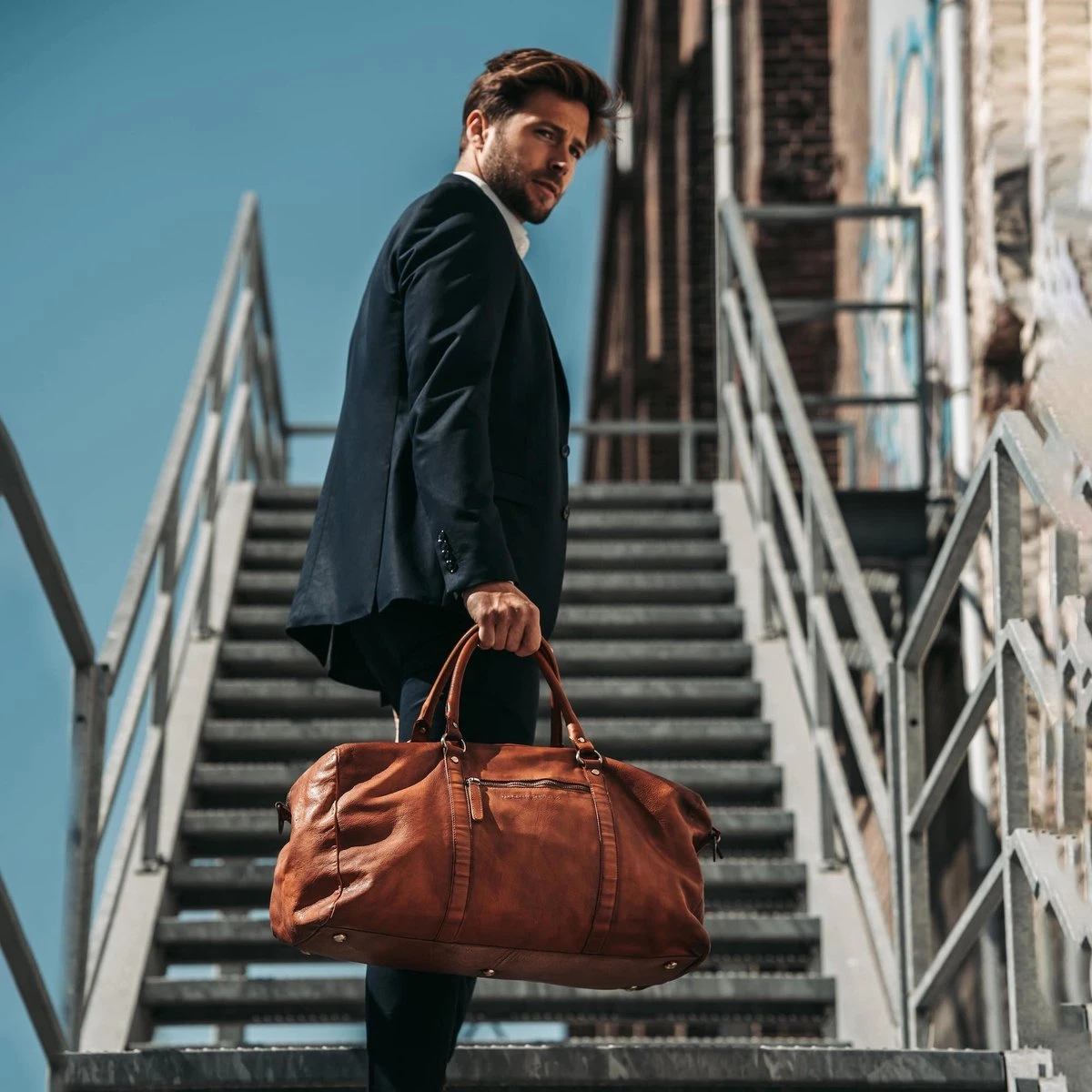 The Chesterfield Brand Leren Weekendtas Cognac Sydney Black Label 8 The Chesterfield Brand Leren Weekendtas Cognac Sydney Black Label - Afbeelding 6