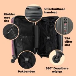 NoBoringSuitcases.com® Koffer Groot - Slak - Roze - Meisjes - Racen - Trolley Koffer Met TSA-slot - Met Wielen - 90 Liter - Reiskoffer - 66 Cm -Voyago Winkel 1200x1200 300
