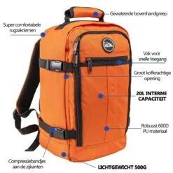 CabinMax Metz Reistas – Handbagage 20L – Rugzak – Schooltas - 40x25x20 Cm – Compact Backpack – Lichtgewicht – Oranje -Voyago Winkel 1200x1200 3007