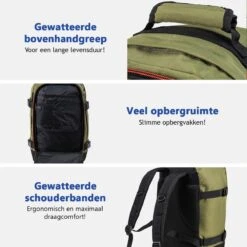 CabinMax Metz Reistas – Handbagage 20L – Rugzak – Schooltas - 40x25x20 Cm – Compact Backpack – Lichtgewicht – Khaki -Voyago Winkel 1200x1200 3058