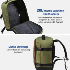 CabinMax Metz Reistas – Handbagage 20L – Rugzak – Schooltas - 40x25x20 Cm – Compact Backpack – Lichtgewicht – Khaki -Voyago Winkel 1200x1200 3070