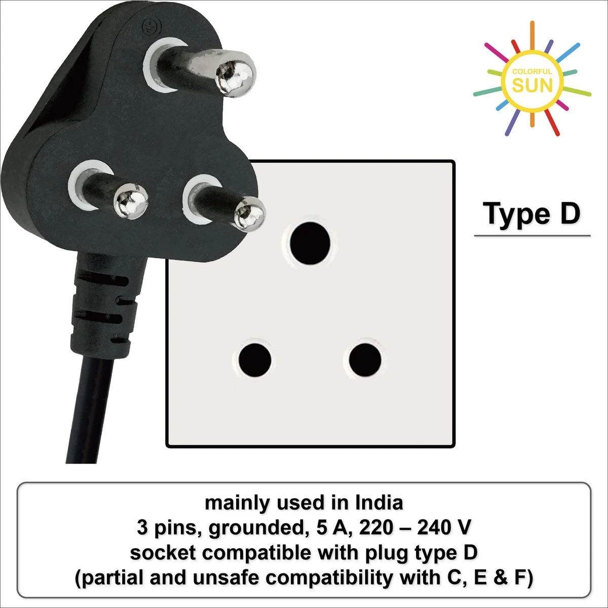 Colorful Sun® Universele Wereldstekker - India, Nepal - Reisstekker Type D - 1 Stuk - Europa, EU / US / CN / AU / FR / JP / IT Naar IN / NP, Sri Lanka, Dubai, Nepal, Congo, Nigeria, Senegal, Madagaskar, Malediven, Qatar En Monaco - Zwart 6 Colorful Sun® Universele Wereldstekker - India, Nepal - Reisstekker Type D - 1 Stuk - Europa, EU / US / CN / AU / FR / JP / IT Naar IN / NP, Sri Lanka, Dubai, Nepal, Congo, Nigeria, Senegal, Madagaskar, Malediven, Qatar En Monaco - Zwart - Afbeelding 4