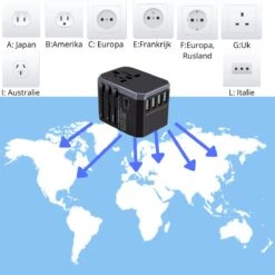 STARMAN Universele Wereldstekker Met USB-C En 3 USB Poorten - 2000 Watt Internationale Reisstekker Voor 150+ Landen - Zwart -Voyago Winkel 1200x1200 3151