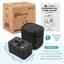 ForDig Universele Wereldstekker Met 2 Fast Charge USB Poorten - Reisstekker Geschikt Voor 150+ Landen - Reis Stekker Adapter -Voyago Winkel 1200x1200 3160