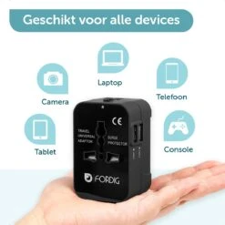 ForDig Universele Wereldstekker Met 2 Fast Charge USB Poorten - Reisstekker Geschikt Voor 150+ Landen - Reis Stekker Adapter -Voyago Winkel 1200x1200 3161