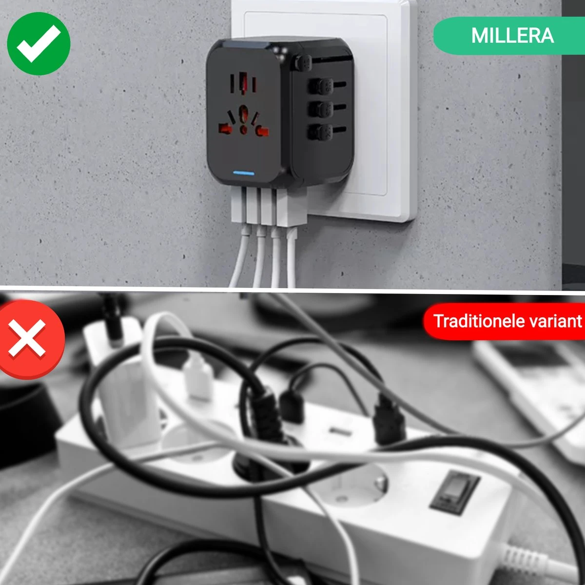 Millera Universele Wereldstekker Met 1 Fast USB-C Charge En 3 USB Poorten - Reisstekker Voor 150+ Landen – Internationale Stekker Zwart 5 Millera Universele Wereldstekker Met 1 Fast USB-C Charge En 3 USB Poorten - Reisstekker Voor 150+ Landen – Internationale Stekker Zwart - Afbeelding 3