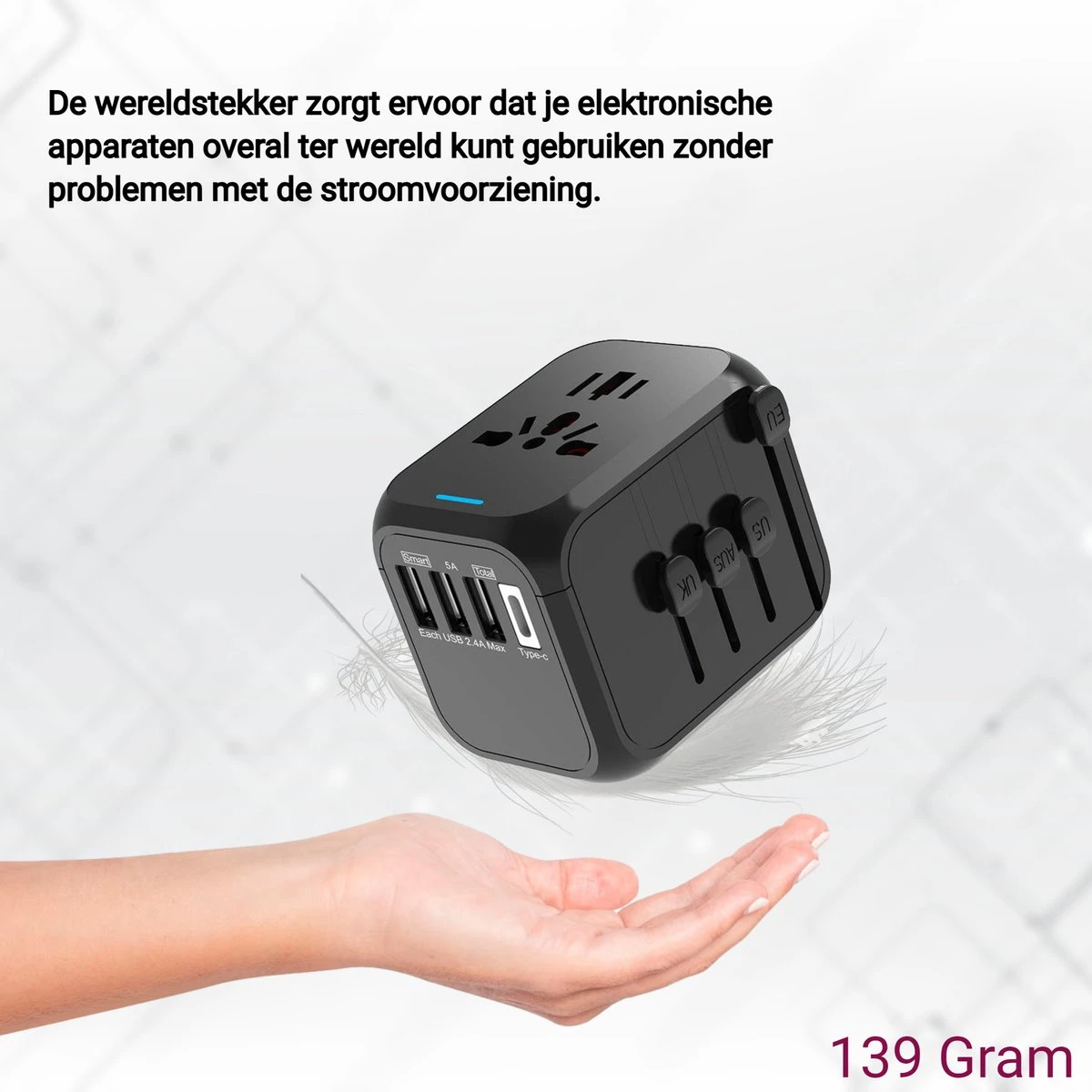 Millera Universele Wereldstekker Met 1 Fast USB-C Charge En 3 USB Poorten - Reisstekker Voor 150+ Landen – Internationale Stekker Zwart 10 Millera Universele Wereldstekker Met 1 Fast USB-C Charge En 3 USB Poorten - Reisstekker Voor 150+ Landen – Internationale Stekker Zwart - Afbeelding 8