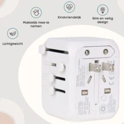 Wereldstekker Universeel - Reisstekker - USB-A En USB C Poorten - Amerika, Engeland, Europa, Azië, Dubai - Snel Lader - Type A, B, C, E, F, G, I, N - Reisaccessoires - Wit -Voyago Winkel 1200x1200 3175