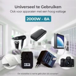 TRVLMORE Universele Wereldstekker - USB-C En 4 USB Poorten - 2000W - Internationale Reisstekker - Zwart -Voyago Winkel 1200x1200 3188
