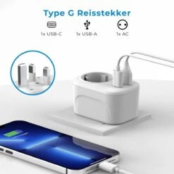 Voomy Reisstekker Engeland/UK - Wereldstekker Type G - USB-C & USB-A - Wit -Voyago Winkel 1200x1200 3190