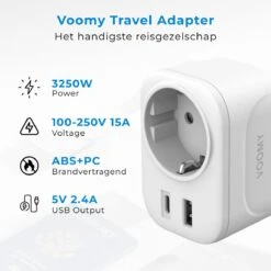 Voomy Reisstekker Engeland/UK - Wereldstekker Type G - USB-C & USB-A - Wit -Voyago Winkel 1200x1200 3196
