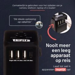 Triple J® Universele Wereldstekker – Internationale Reisstekker – 150+ Landen - Zwart -Voyago Winkel 1200x1200 3210