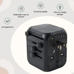 Wereldstekker Universeel - Reisstekker - USB-A En USB C Poorten - Dubai, Amerika, Engeland, Europa, Azië - Snel Lader - Type A, B, C, E, F, G, I, N - Reisaccessoires - Zwart- Inclusief Gratis Opbergtasje -Voyago Winkel 1200x1200 3219