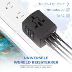 Universele Wereldstekker Met USB-C En 3 USB Poorten - Internationale Reisstekker Voor 170+ Landen - Reisstekker Amerika - Reisstekker Engeland - Reisstekker Australië - Wereldwijd - Inclusief Gratis Flossy Oplaadkabel - Zwart -Voyago Winkel 1200x1200 3222