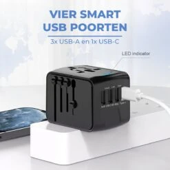 Universele Wereldstekker Met USB-C En 3 USB Poorten - Internationale Reisstekker Voor 170+ Landen - Reisstekker Amerika - Reisstekker Engeland - Reisstekker Australië - Wereldwijd - Inclusief Gratis Flossy Oplaadkabel - Zwart -Voyago Winkel 1200x1200 3223