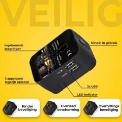 Universele Wereldstekker Met 2 USB Poorten - Zwart -Voyago Winkel 1200x1200 3241