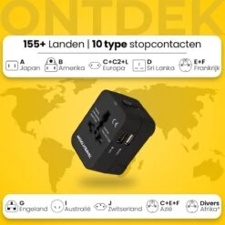 Universele Wereldstekker Met 2 USB Poorten - Zwart -Voyago Winkel 1200x1200 3242
