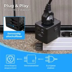 Nuvance - Universele Wereldstekker - Met 4 USB Poorten - Internationale Reisstekker - Amerika En Engeland - Reisadapter Voor 150+ Landen -Voyago Winkel 1200x1200 3247