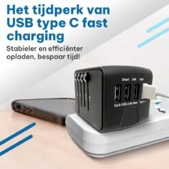 TravelHawk Universele Wereldstekker Met USB-C En 3 USB Poorten - Reisstekker - Internationale Reisstekker Voor 150+ Landen - Amerika (USA) - Engeland (UK) - Australië - Azië - Zuid Amerika - Afrika - Wereldstekkers - Zwart -Voyago Winkel 1200x1200 3270