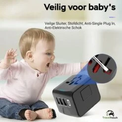 TravelHawk Universele Wereldstekker Met USB-C En 3 USB Poorten - Reisstekker - Internationale Reisstekker Voor 150+ Landen - Amerika (USA) - Engeland (UK) - Australië - Azië - Zuid Amerika - Afrika - Wereldstekkers - Zwart -Voyago Winkel 1200x1200 3272