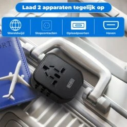 EKEO - Universele Wereldstekker - Reisstekker Met 2 Quick USB Poorten - 2000 Watt - 150+ Landen - Zwart -Voyago Winkel 1200x1200 3274