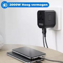 EKEO - Universele Wereldstekker - Reisstekker Met 2 Quick USB Poorten - 2000 Watt - 150+ Landen - Zwart -Voyago Winkel 1200x1200 3275
