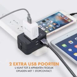 MethoBrick Universele Wereldstekker - Reisstekker - 160+ Landen - 2 USB Poorten - Zwart -Voyago Winkel 1200x1200 3277