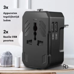Universele Wereldstekker Met 2 Fast Charge USB Poorten - Universele Stekker – Reisstekker - Internationale Reisstekker Voor 150 + Landen - Internationale Adaptor - Zwart -Voyago Winkel 1200x1200 3279