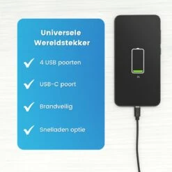 WonTravel Universele Wereldstekker Met USB-C En 4 USB Poorten - Internationale Reisstekker 170+ Landen - USB C Adapter - MET USB Kabel -Voyago Winkel 1200x1200 3284