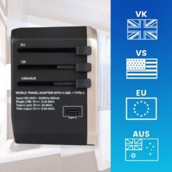 WonTravel Universele Wereldstekker Met USB-C En 4 USB Poorten - Internationale Reisstekker 170+ Landen - USB C Adapter - MET USB Kabel -Voyago Winkel 1200x1200 3285