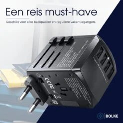 Bolke Reisstekker - Universele Wereldstekker - USB Poorten - UK / AU / EU / US - 5 In 1 -Voyago Winkel 1200x1200 3287