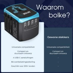 Bolke Reisstekker - Universele Wereldstekker - USB Poorten - UK / AU / EU / US - 5 In 1 -Voyago Winkel 1200x1200 3288