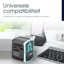 Bolke Reisstekker - Universele Wereldstekker - USB Poorten - UK / AU / EU / US - 5 In 1 -Voyago Winkel 1200x1200 3289