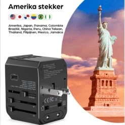 Hermanos® Reisstekker - Universele Wereldstekker Met USB-C En 4 USB Poorten - Internationale Reisstekker Voor 150+ Landen - 2000 Watt - Amerika (USA) - Engeland (UK) - Australië - Azië - Zuid Amerika - Afrika - Zwart - HWS01 -Voyago Winkel 1200x1200 3324