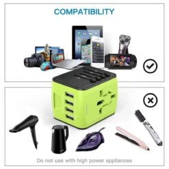 FEDEC Universele Wereldstekker Met 4 USB Poorten - Internationale Reisstekker Voor 150+ Landen - Engeland (UK) - Amerika (USA) - Australië - Azië - Zuid Amerika - Reis Adapter - Wereld Stekker - Oplader – Zwart -Voyago Winkel 1200x1200 3330