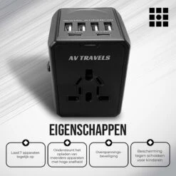 AV Travels Universele Wereldstekker - Internationale Reisstekker Voor 150+ Landen - USB Type C & USB Poorten - Reisstekker Engeland & Amerika - 2000 Watt -Voyago Winkel 1200x1200 3349